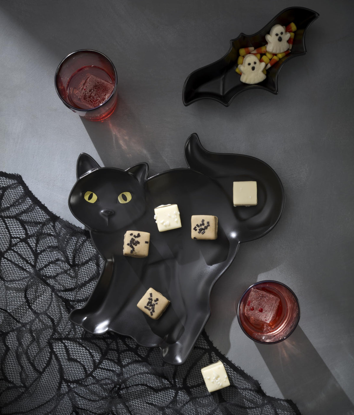 Halloween Cat Hors Doeuvres Tray by Lenox – 12.5" x 12.5" x 1.3", Porcelain, Black, Model 899236