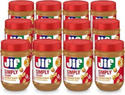 Jif Simply Creamy Peanut Butter Spread, Unsweetened, 12 Jars