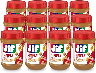 Jif Simply Creamy Peanut Butter Spread, Unsweetened, 12 Jars