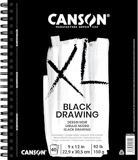 Canson XL Series Drawing Paper Pad, Black, 9x12 inch, Side Wire, 40 Sheets