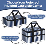MIAOJIE Insulated Casserole Carrier, 16 x 10 x 4 Inches, Blue Stripes