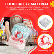 Clear Cotton Candy Bags with Ties by Stock Your Home – 100 Count, Plastic, Clear, Pack of 100