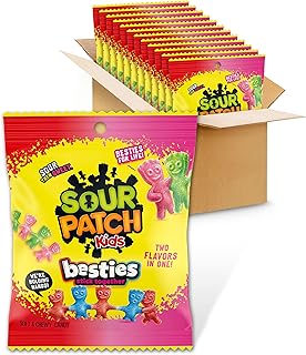 Sour Patch Kids Besties 2 Flavors in 1 Soft & Chewy Gummy Candy, 12 Bags