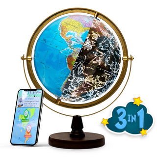 with Interactive APP & LED Illuminated Constellations at Night by SJSMARTGLOBE – Original, Wood, Blue, Model SJE-260-GASW2