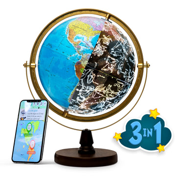 with Interactive APP & LED Illuminated Constellations at Night by SJSMARTGLOBE – Original, Wood, Blue, Model SJE-260-GASW2
