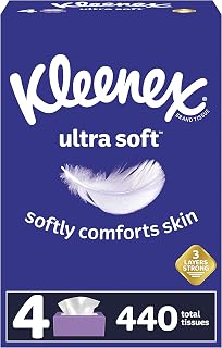 Kleenex Ultra Soft Facial Tissues, 4 Flat Boxes, 110 Tissues per Box (440 Total Tissues)