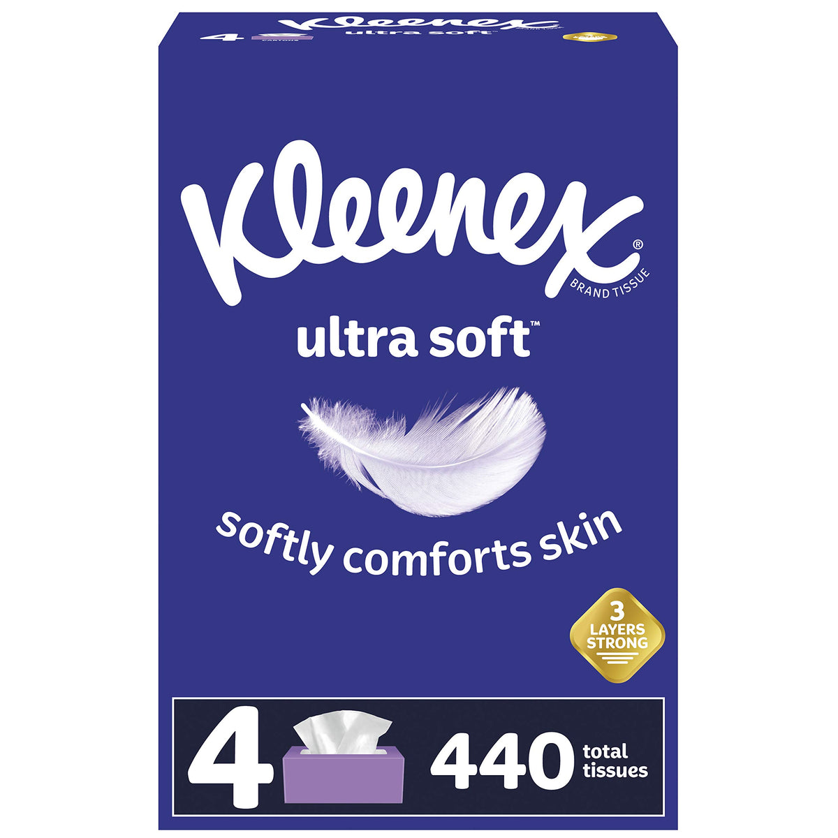 Ultra Soft Facial Tissues by Kleenex – 110 Count (Pack of 4), Paper, White, Pack of 4, Model each