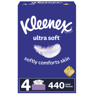 Ultra Soft Facial Tissues by Kleenex – 110 Count (Pack of 4), Paper, White, Pack of 4, Model each