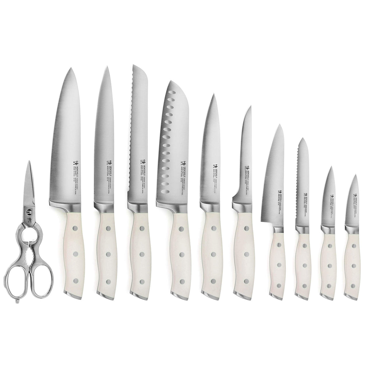 20 Piece Self Sharpening Knife Block Set - Off-White Handles by HENCKELS – Stainless Steel, Off-White Handles, Pack of 20, Model Forged Accent
