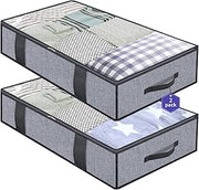 Foldable Underbed Bags 2 Pack - Blankets Clothes Comforters Storage Bag Breathable Zippered Organizer for Bedroom with Clear Window and 4 Handles, 39.4x19.7x5.9 in, Linen-like Grey, MXDUBBP2