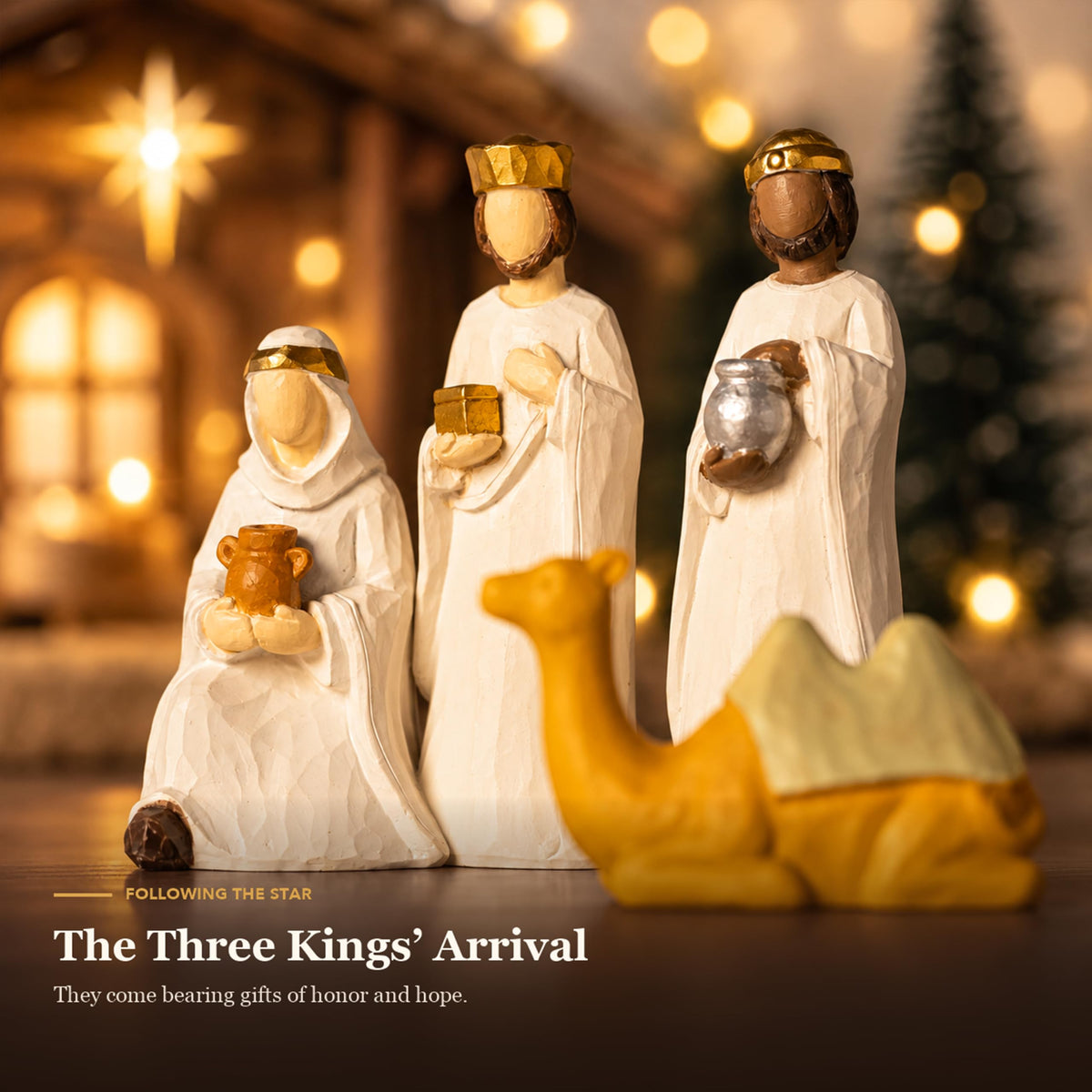 Gleemoria Nativity Scene with Lighted Stable, 17 Pieces, White