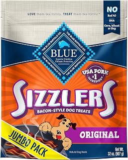 Blue Buffalo Sizzlers Pork Bacon-Style Dog Treats, 32 oz