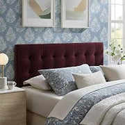 Modway Lily Performance Velvet Queen Size Headboard with Biscuit Tufting in Mulberry - Stain-Resistant Upholstery with Padded Design and 5 Height-Adjustable Mounts