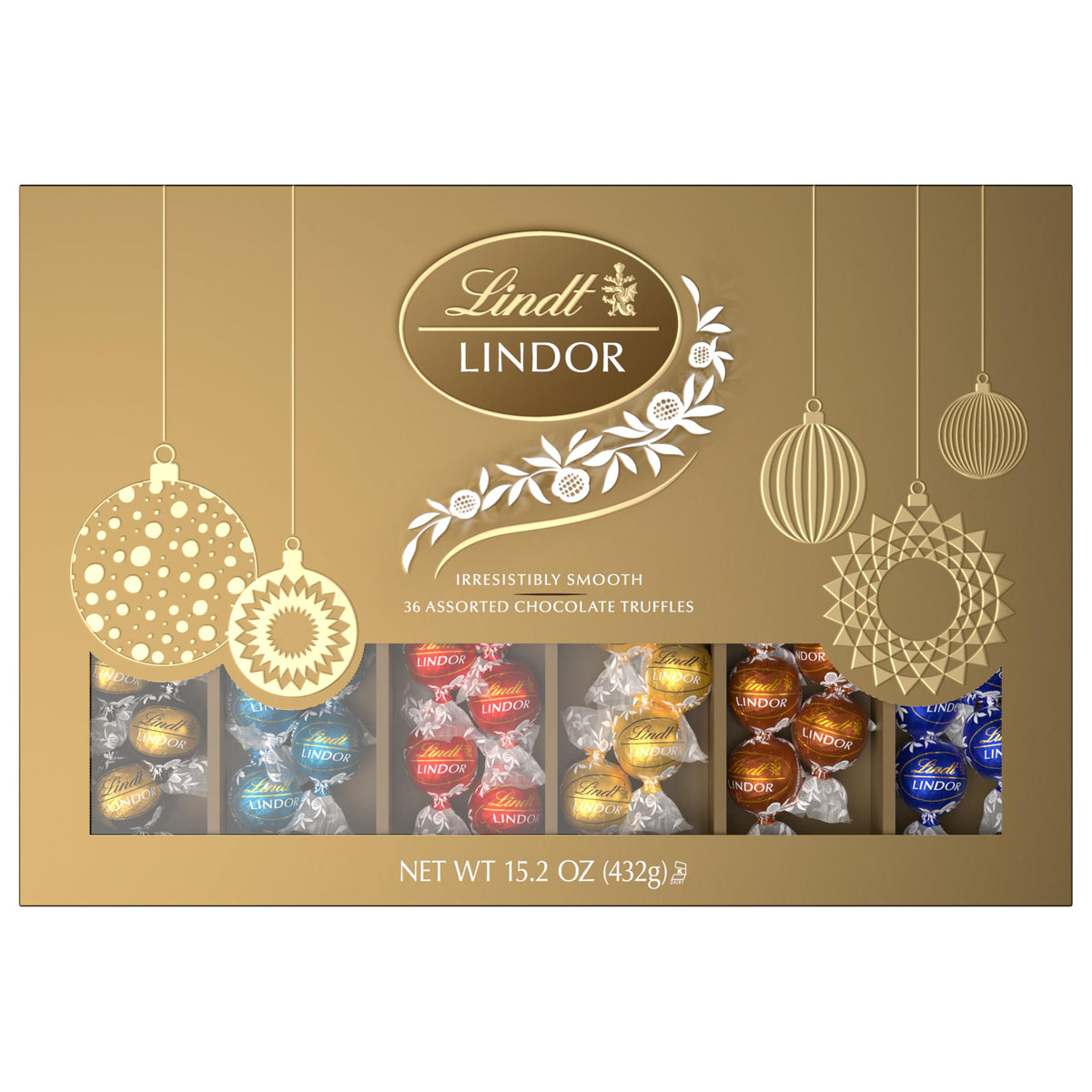 LINDOR Holiday Deluxe Assorted Chocolate Candy Truffles Gift Box by Lindt – 0.42 Ounce (Pack of 36), Pack of 36