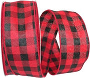 Reliant Ribbon Buffalo Plaid Twill Value Wired Edge Ribbon, 2-1/2 Inch X 50 Yards, Red/black