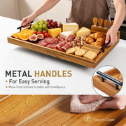Socisen Teak Charcuterie Board, 24 x 12 Inch with 4 Cheese Knives, Natural