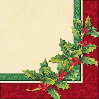 Creative Converting Paper Beverage Napkins, Festive Greenery, 16-Count