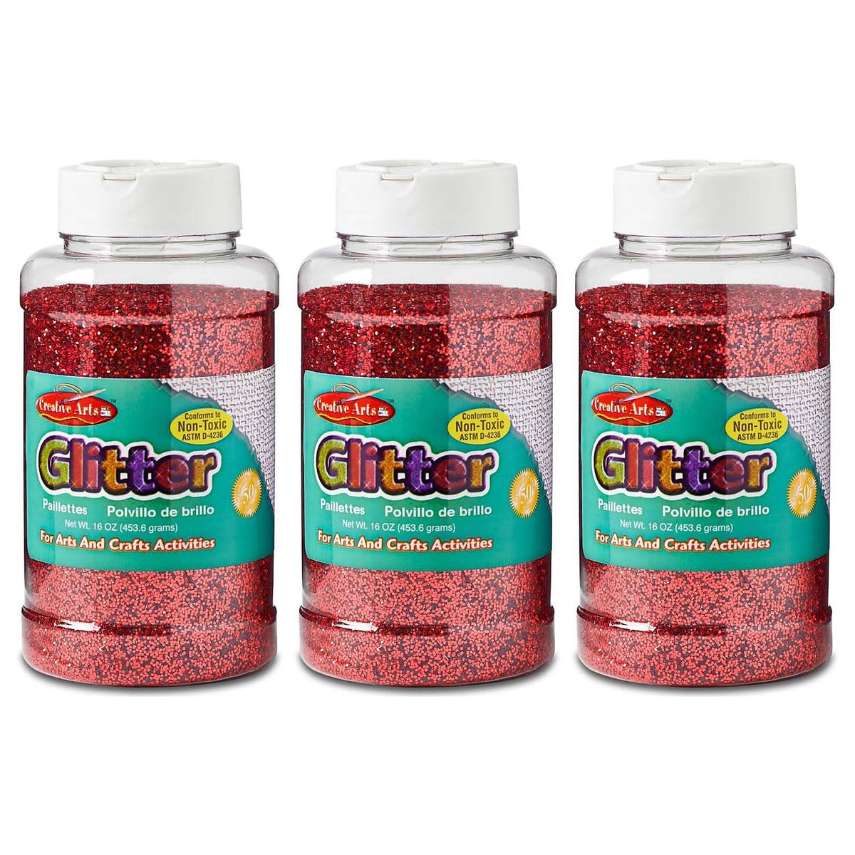 Creative Arts™ Glitter by Charles Leonard – Plastic, Red, Pack of 3, Model CHL41130-3