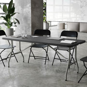 6 ft Plastic Bi-Fold Folding Table by Flash Furniture – 30"W x 72"L, Plastic, Metal, Plastic: Polyethylene, Black, Model RB-3072FH-BK-GG