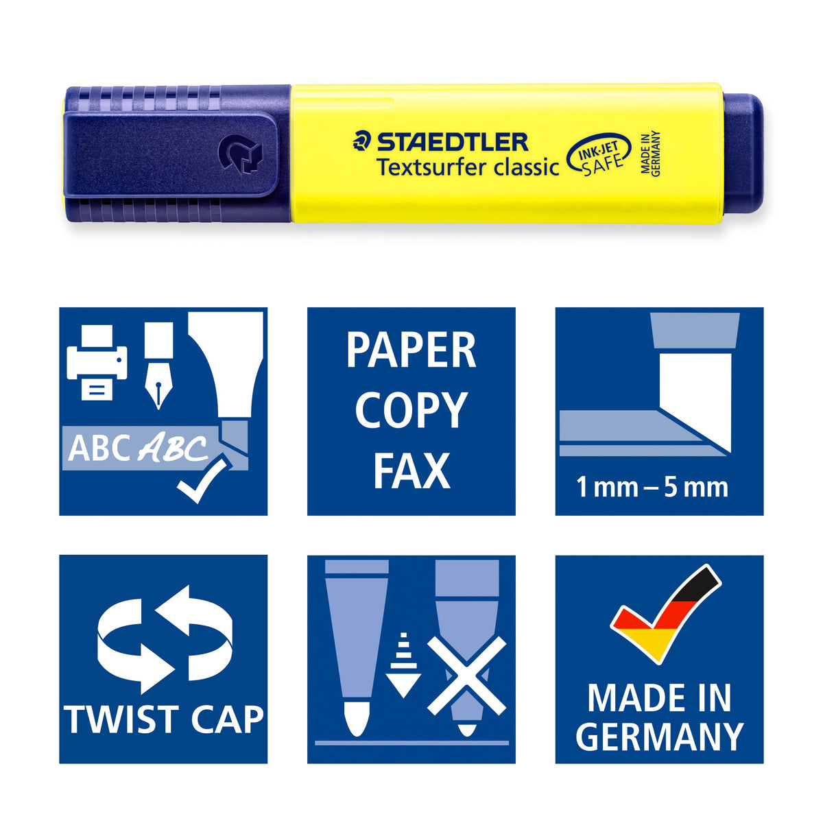 Highlighter: Textsurfer Classic Yellow by STAEDTLER – 1 Count (Pack of 1), Plastic, Yellow, Model 364-1
