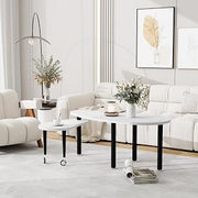 47" Waterproof Coffee Table, Round Coffee Table with rotatable Structure, Mesa De Centro para Sala with Oak Veneer top for Versatile Home Interior Spaces, White+Black