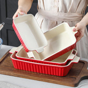 Malacasa Ceramic Casserole Dish Set, 4 Sizes with Handles, Red
