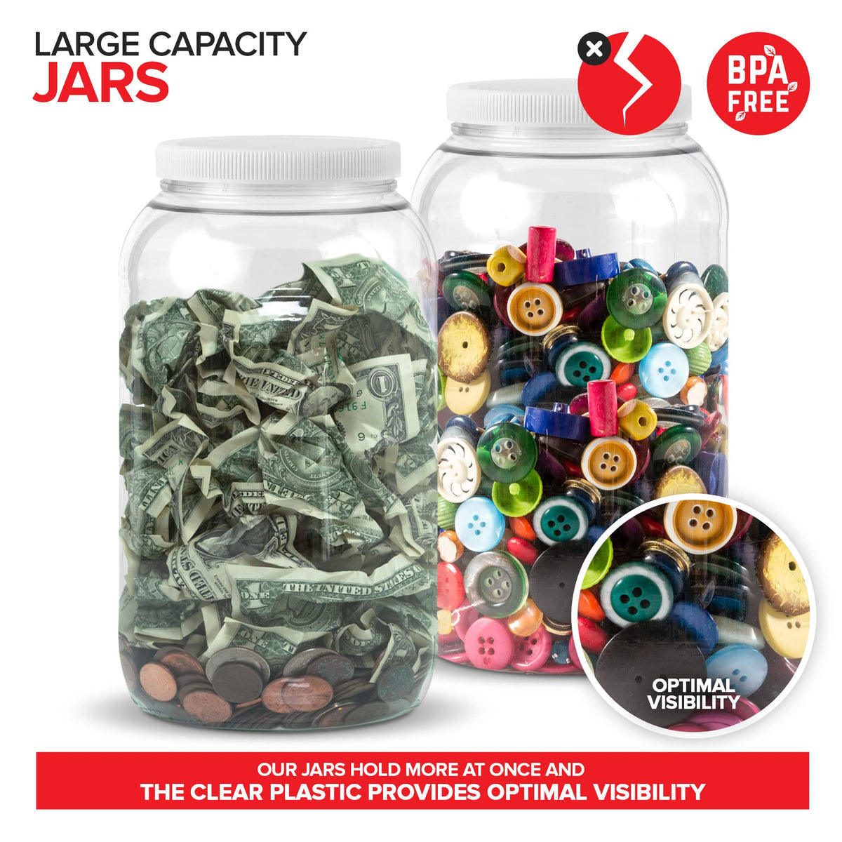1 Gallon Clear Plastic Jars with Lids (1 Pack) 128 oz Wide Mouth Large Jar with Lid by Stock Your Home – 1 Gallon, 128.0 ounces, Plastic, White