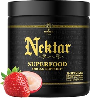 Ambrosia Superfood Organ & Cycle Support Powder | Liver & Kidney Support with Milk Thistle, Red Yeast Rice & CoQ10 | 13 Superfood Ingredients | 30 Servings | Strawberry Lychee
