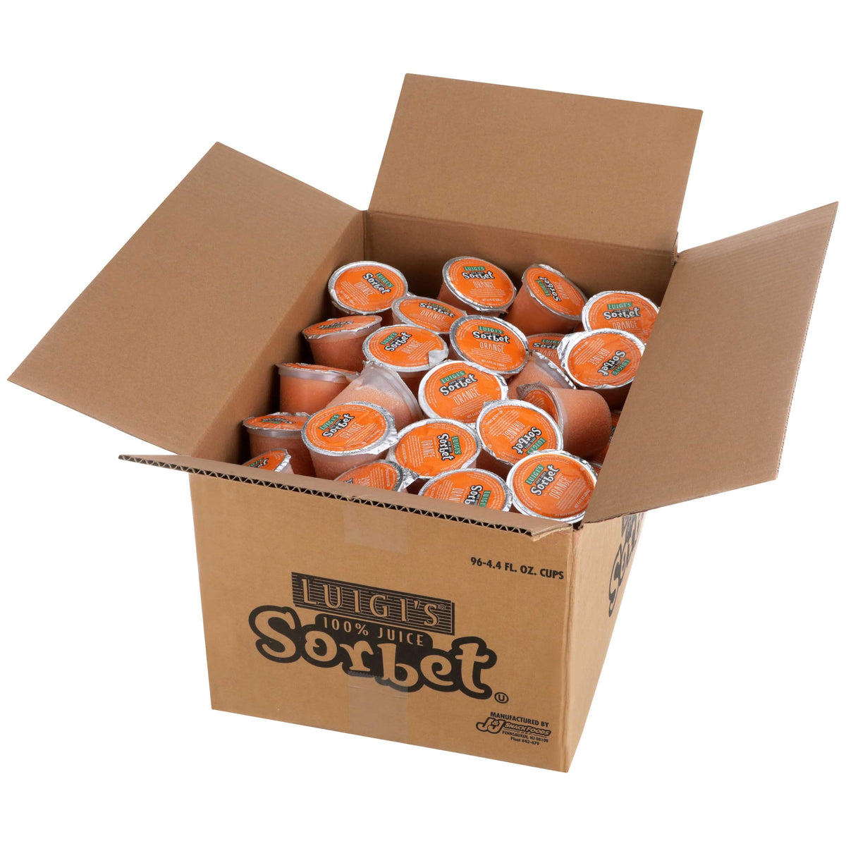 Luigis No Sugar Added Orange Sorbet Cup by J and J Snack Foods – 384 Fl Oz, Pack of 96