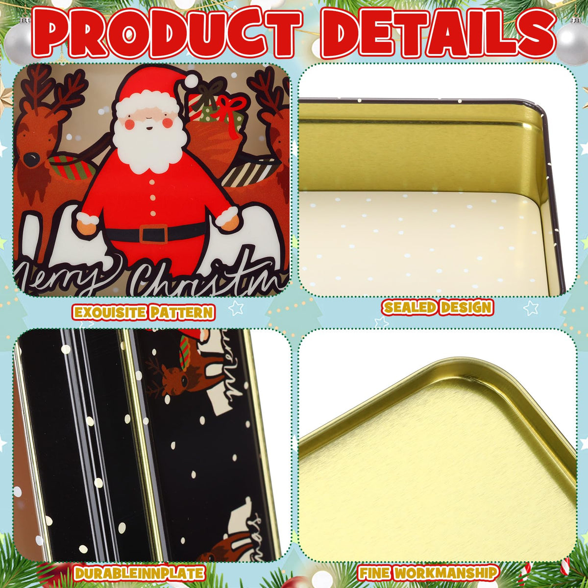 Landhoow Christmas Cookie Tins, 6 Pack, Multicolor Style 2