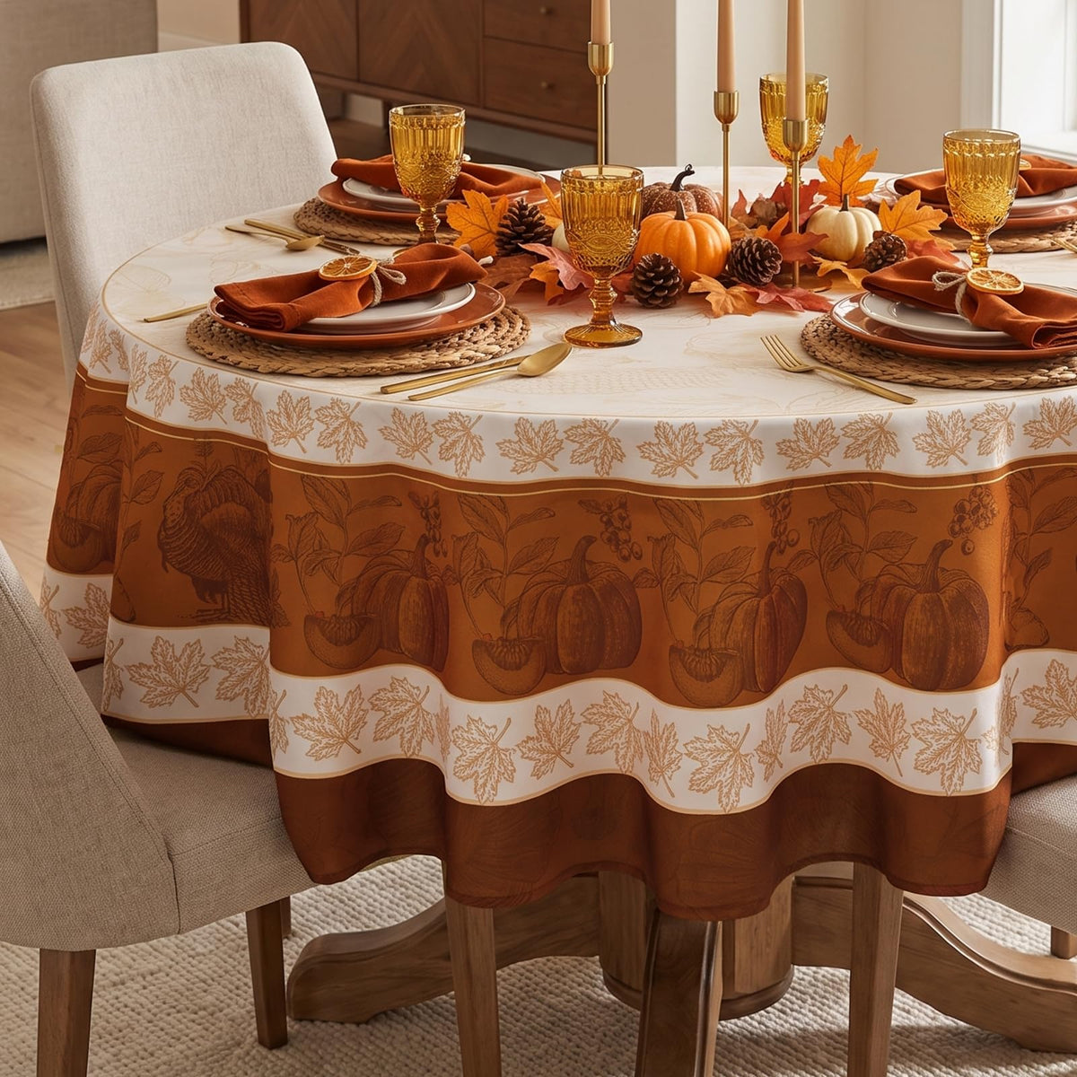 Romanstile Round Tablecloth, 70 Inch Diameter, Linepumpkin