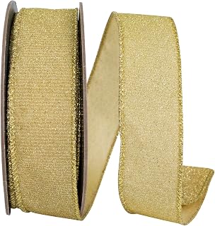 Reliant Ribbon Glimmer Sparkle Metallic Wired Edge Ribbon, Gold