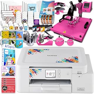 Brother SP-1 Dye-Sublimation Printer Bundle with 8-in-1 Swing Away Press, Mug & Cup Heat Press, Full Ink Set, 310 Sublimation Transfer Sheets, Sublimation Blanks, Tape and More