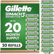 Gillette Mach3 Sensitive Mens Shaving Razor Blade Refills, 20 Count
