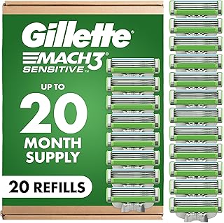 Gillette Mach3 Sensitive Mens Shaving Razor Blade Refills, 20 Count