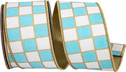 Reliant Ribbon Ribbon - Gilded Check Outlined Deluxe Metallic Backed Wired Edge Ribbon, Turquoise, 2-1/2 Inch, 5 Yards