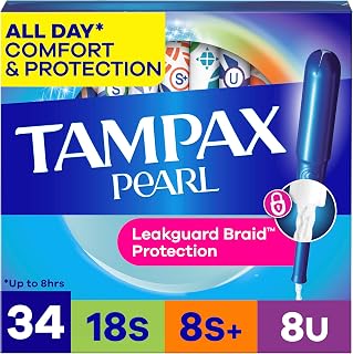 Tampax Pearl Tampons Trio Pack, Super/Super Plus/Ultra Absorbency with BPA-Free Plastic Applicator and LeakGuard Braid, Unscented, 34 Count
