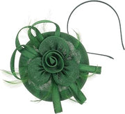 Floral Bow Headband Hair Accessory, Green Linen-like Fabric Decorative Hairband Suitable for Party and Daily Wear