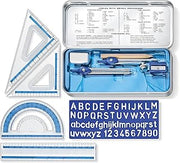 STAEDTLER 10-Piece Math Set with Metal Compass, 6" Ruler & Triangle Squares, 45° & 30/60° Set Squares, Alphabet Stencil - Measuring Tools