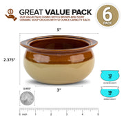 French Onion Soup Crocks (6 Count) - 12 Ounce Oven Safe by Stock Your Home – 12oz - 6 Pack, 12.0 ounces, Ceramic, Brown (Two Tone), Pack of 6