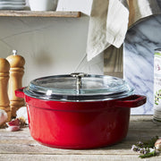 Cast Iron Dutch Oven 4-qt Round Cocotte with Glass Lid by STAUB – 4-qt, 4 quarts, Cast Iron, Cherry with Glass Lid, Model 11412406