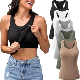 5 Pack Womens Tank Tops with Built in Bra Racerback Ribbed Top