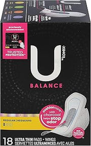 U by Kotex Balance Regular UItra Thin Pads + Wings, 18 Count
