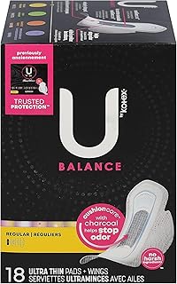 U by Kotex Balance Regular UItra Thin Pads + Wings, 18 Count