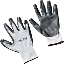 Global Industrial Flat Nitrile Coated Gloves, White/Gray, Large, Lot of 12
