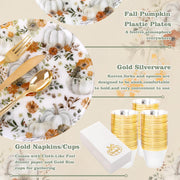 Joyido Thanksgiving Dinnerware Set, 175 Pieces for 25 Guests, Pumpkin Design