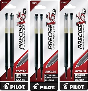 Pilot, Precise V5 RT Liquid Ink Refills, Extra Fine Point 0.5 mm, Black, Pack of 6
