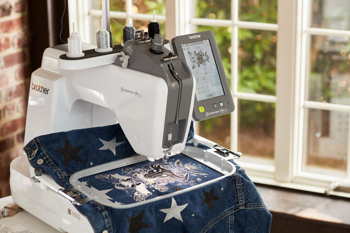 Entrepreneur One Single-Needle Embroidery Machine by Brother – 23.1 x 19.92 x 22.24, Plastic, White, Model PR1X