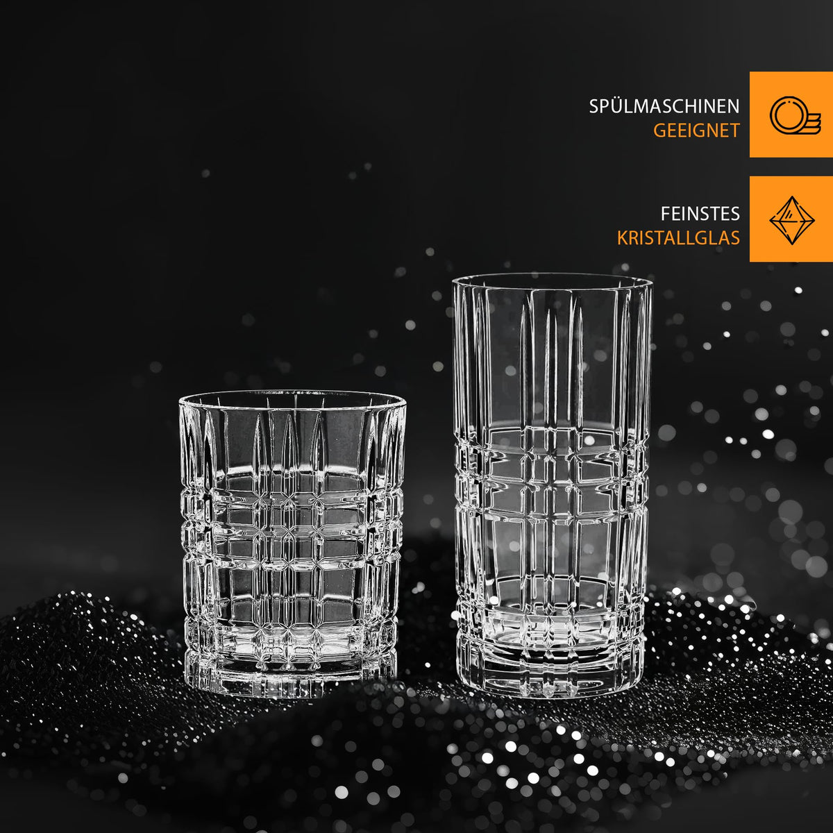 Highland 12 Piece Drinkware Set by Nachtmann – 15 fluid_ounces, Glass, Clear, Pack of 6, Model 101754