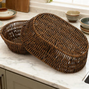 ZAVOOS Wicker Bread Basket, 11 Inch Oval Serving Tray, Dark Brown 3 Pack
